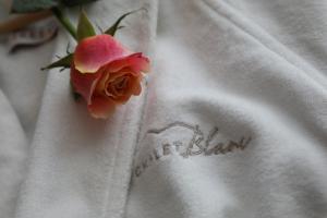 une rose sur une robe blanche avec une fleur sur elle dans l'établissement Petit Chalet Blanc Cervinia, à Breuil-Cervinia