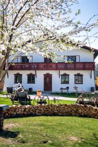 una grande casa bianca con un albero in cortile di Wolkendorf Bio Hotel & Spa a Braşov