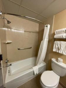 ein Badezimmer mit einem WC, einer Badewanne und einem Waschbecken in der Unterkunft Comfort Inn Ballston in Arlington