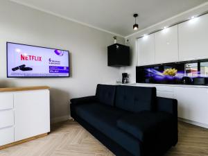 Una televisión o centro de entretenimiento en Baltic Style SPA Apartment with free pool, saunas & fitness - Kasprowicza 20