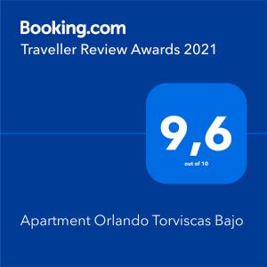 Сертификат, награда, вывеска или другой документ, выставленный в Apartment Orlando Torviscas Bajo