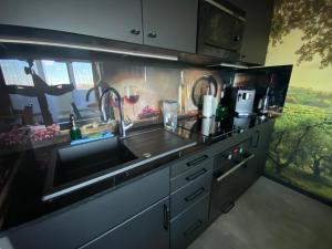 una cucina con lavandino e piano di lavoro di Apartamenty Magia z bezpłatnym parkingiem a Rzeszów