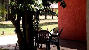 een tafel en stoelen naast een boom bij Complejo Turistico Chuy in Barra del Chuy