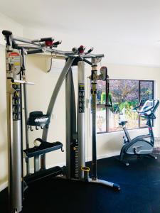 a gym with two tread machines and a window at Holiday Inn Queenstown Frankton Road, an IHG Hotel in Queenstown