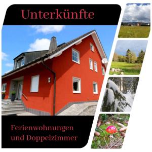 un collage di foto di una casa rossa di Lindner Ferienwohnungen und Doppelzimmer a Fichtelberg