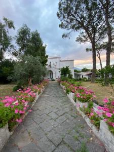 un passaggio pedonale di fronte a un edificio bianco con fiori di B&B Casa Maria Vittoria a Torre del Greco