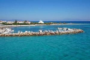 une petite île dans l'eau avec un groupe de bateaux dans l'établissement Saronis Hotel Agistri - Adults Only, à Skala