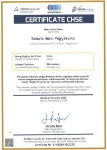 Sertifikat, nagrada, logo ili drugi dokument prikazan u objektu Satoria Hotel Yogyakarta - CHSE Certified