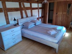 1 dormitorio con 1 cama con vestidor y 1 cama sidx sidx sidx en Izerski dom, en Leśna