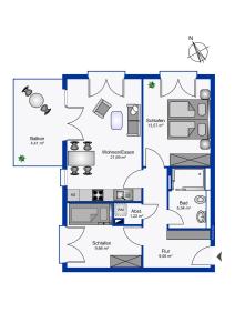 un plan d'étage d'une maison dans l'établissement Wohnen am Südstrand - Ferienwohnung 1 2, à Wyk auf Föhr