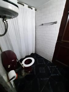 een kleine badkamer met een toilet en een wastafel bij Grace Home in New Delhi