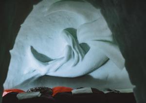 Un dipinto di una donna che dorme su un iceberg di Village Igloo Les Arcs ad Arc 2000