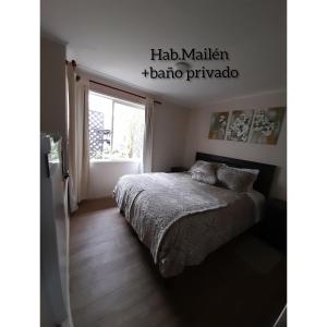 1 dormitorio con cama y ventana en habitac privada Bed n Bkf Patagonia Norte - Puerto Varas Homestay - BnB Plus, en Puerto Varas