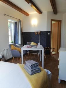 Habitación con cama, mesa y sofá en Pension Vila Hana, en Loket