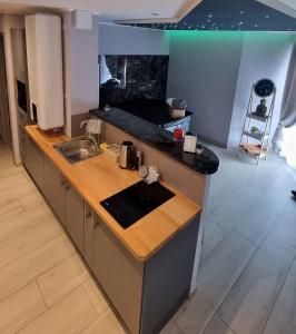 een keuken met een wastafel en een aanrecht bij RoyalSpa appartement d'amour avec jacuzzi privatif in Straatsburg