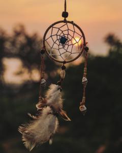 アランボールにあるDreamcatcher House & Hostel at Arambol Beachの夢の捕獲者から吊るされた鳥