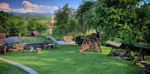 un parc avec une aire de jeux avec un toboggan dans l'établissement Pensiunea Maramu, à Breb