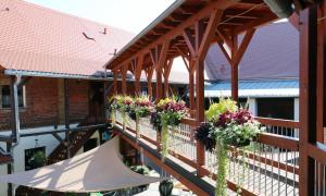 a balcony with potted plants on a building at Hotel Sonnekalb in Naumburg