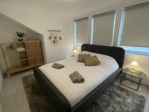 een slaapkamer met een bed met 2 kussens erop bij Le Relax by La Dame de Coeur - Logement zen urbain in Namen