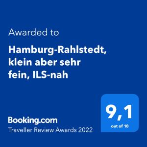 Un certificat, premiu, logo sau alt document afișat la Hamburg-Rahlstedt, klein aber sehr fein, ILS-nah