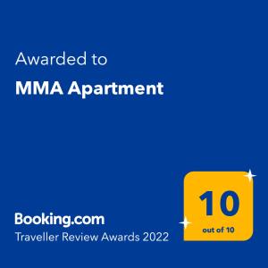 Сертификат, награда, вывеска или другой документ, выставленный в MMA Apartment