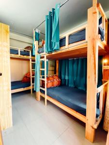 a room with four bunk beds in a house at Backpackers Headquarter Manali in Manāli