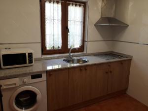 a kitchen with a sink and a microwave at Apartamentos Fernando in Santillana del Mar