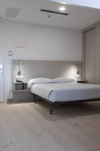 1 dormitorio con 1 cama en una habitación blanca en PALACIO REAL HOSTEL, en León