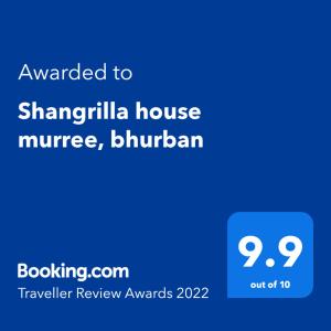 Vottorð, verðlaun, skilti eða annað skjal til sýnis á Shangrilla House Murree, Bhurban