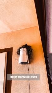 a light hanging on the side of a building at La Mandorla Salata in Capoliveri