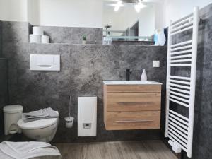 a small bathroom with a toilet and a sink at Hotel Villa Alice in Thale