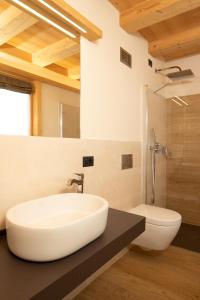 a bathroom with a white sink and a toilet at B&B Ecohotel Chalet des Alpes in Livigno