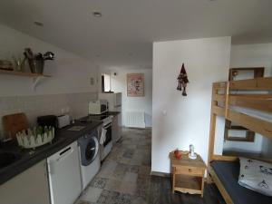 a kitchen with a sink and a washer and dryer at Chez Alphonse in Thônes