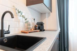 Majoituspaikan City Appartement WAGRAM am Hauptbahnhof keittiö tai keittotila