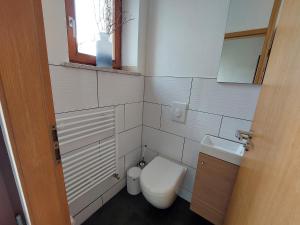 a small bathroom with a toilet and a sink at Wohnambiente in Selb