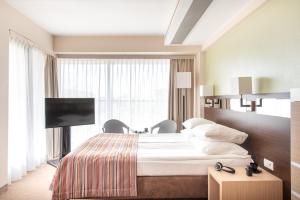 une chambre d'hôtel avec un lit et une télévision dans l'établissement Hotel Arkon Park Gdańsk- Destigo Hotels, à Gdańsk