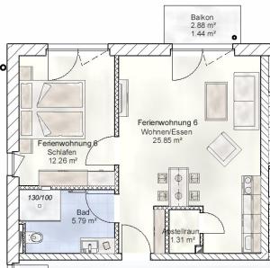 un dibujo de un plano del suelo de una casa en Sporthotel Neuruppin - Apartmenthaus mit Ferienwohnungen, en Neuruppin