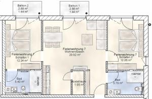 un dibujo de un plano del suelo de una casa en Sporthotel Neuruppin - Apartmenthaus mit Ferienwohnungen, en Neuruppin