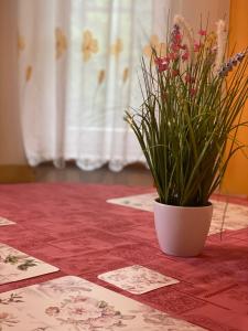 eine Vase von Blumen auf einem Tisch in der Unterkunft Alba Apartmany Železná Ruda in Železná Ruda