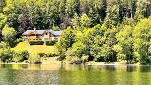 een huis op een heuvel naast een meer bij Villa Frischmuth am See in Altaussee