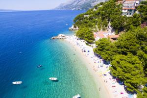 - une vue aérienne sur une plage avec des personnes et des bateaux dans l'établissement Apartments by the sea Brela, Makarska - 6688, à Brela