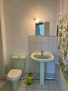 uma casa de banho com um WC e um lavatório em Chez Virginie em Gisors