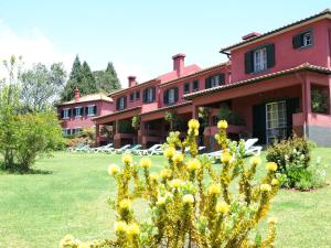 een groot gebouw met gele bloemen in de tuin bij Quinta Santo Antonio Da Serra in Santa Cruz