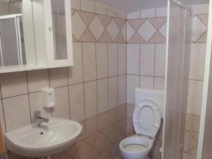 een badkamer met een toilet en een wastafel bij Rooms Pri Lovrižu in Kobarid