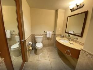 a bathroom with a toilet and a sink and a mirror at Costa Bahia Hotel Paseo Caribe in San Juan