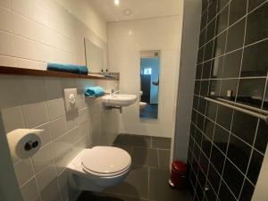 Baño pequeño con aseo y lavamanos en Kindvriendelijk appartement de Hooge Stukken onder de rook van Groningen, en Eelde-Paterswolde