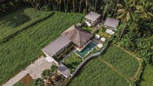 una vista aérea de una casa con piscina en Umah Shama, en Ubud