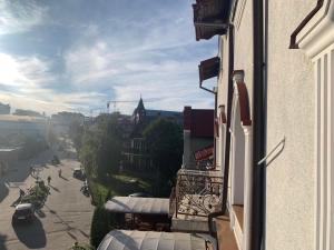 a view of a city street from a building at Richky Hotel in Truskavets