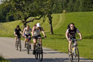 Eine Gruppe von Menschen, die Fahrrad fahren. in der Unterkunft Moselstern Hotel Brixiade &Triton in Cochem