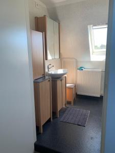 a small bathroom with a sink and a sink at Bed en Boomgaard in Giethoorn